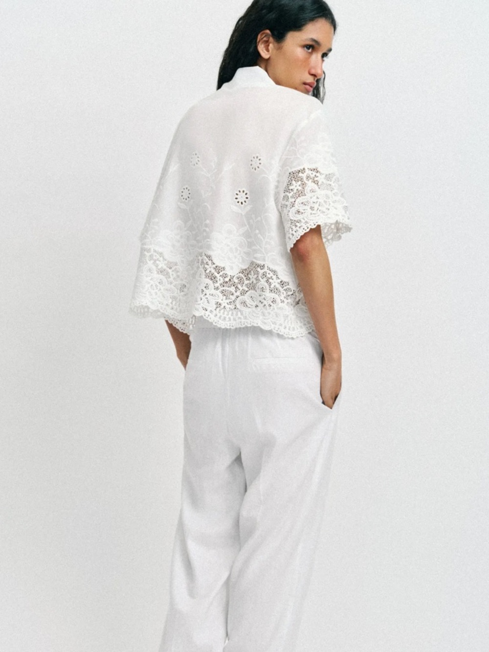 ZARA EMBROIDERED EYELET SHIRT - Picture 6 of 13